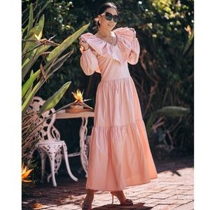 ENGLISH FACTORY Ruffled Neck Midi Dress